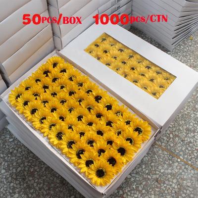 China New Handmade Artificial Soap Flower Sunflower Head in Box Display Soap Flowers Gift for Wreath Garland Wall Panel Backdrop Decor for sale