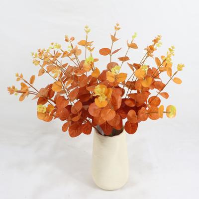 China Wedding Party Decorative Artificial Eucalyptus Leaves Flower Branches Orange Plant For DIY Wedding Party Christmas Home Decoration for sale