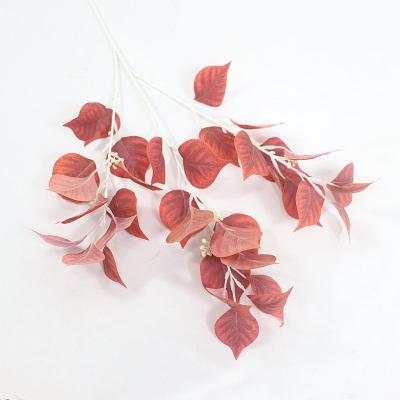 China Wedding Party Bulk Buy Artificial Plants Wholesale Eucalyptus Branch Burgundy Wedding Decorative Flower Arrangement for sale