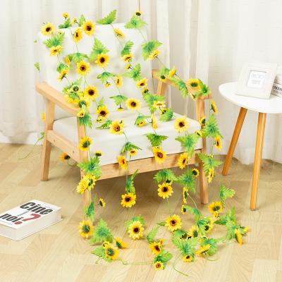 China Long Silk Vine Garland Artificial Flowers Rattan 28 Cane Flower Heads Sunflower For Bedroom Decoration for sale