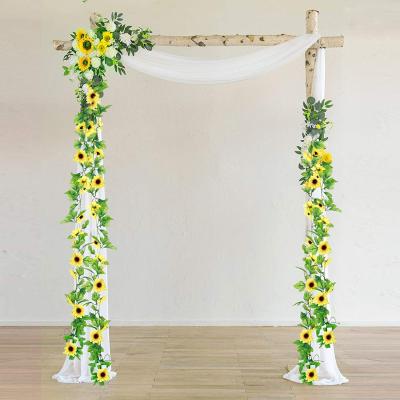 China 2.3M Sun Flower Fairy Green Silk Leaves Hanging Plants Artificial Vine Garland For Ceiling Hall Event Wedding Party Decoration for sale