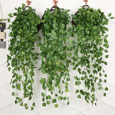 China Artificial Silk+plastic+iron Fake Leaves Green Plant Wall Hanging Leaves 90cm Wire Vine Ivy For Outdoor House Garden Wall Decoration for sale