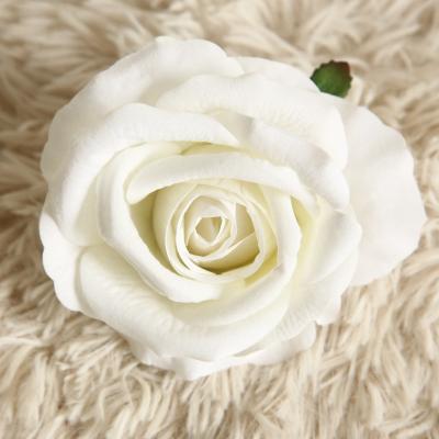 China Velvet Decor Velvet Floral Flower Arrangement Large White Artificial Rose Heads For Wedding Party Shop Baby Shower Home Decoration for sale