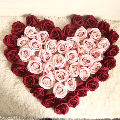 China Floral Decorative Velvet Flores Artificiales Velvet Burgundy Rose Flower Heads For Fake Flowers Panels Decoration for sale