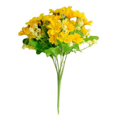 China Decoration Fake Silk Bushes Daisy Green Shrubs Plant Artificial Daisy Flowers Yellow Bouquet for Farmhouse Garden Indoor Outdoor Decoration for sale