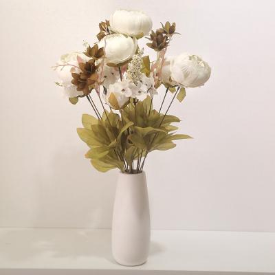 China Floral Bouquet Fleur Mariage Fake Flower Bunch Silk+pu Peonies Cheap White Peony Artificial Flowers For Wedding Home Office Decoration for sale