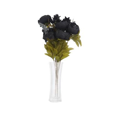 China Wholesale Silk+pu Flores Artificiales Black Peony Bouquet Simulation Leaves Silk Peonies Artificial Flower Bunch For Decor Accessories for sale