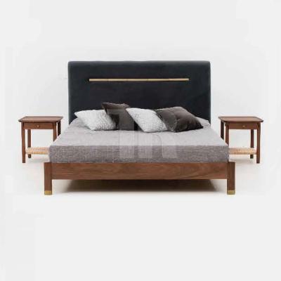 China Foldable SOLID WOOD UPHOLSTERED HEADBOARD WITH BRASS LEG BED FRAME for sale