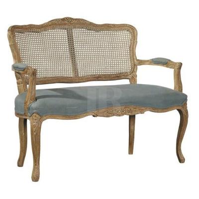 China European Luxury Rattan Adjustable High Back Style Blue Linen Upholstered Sofa Wooden Bench (The Other) for sale