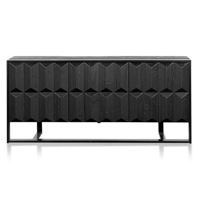 China Nordic Style Modern 3 Door (Other) Wrought Iron Base Adjustable Recycled Wood Carved Black Sideboard Cabinet for sale