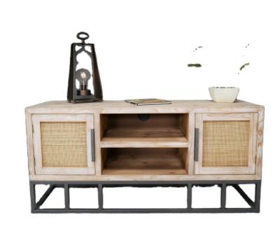 China Stainless Steel Adjustable Base Asian Style TV Media Unit Wooden Stand (Other) with 2 Rattan Doors for sale