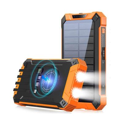 China High Capacity Outdoor Waterproof Wireless Portable Solar Phone Charger Power Bank 20000mAh With Cable for sale