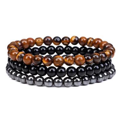 China Stone hot selling 3 pieces of 6mm and 8mm round beaded bracelet beads for men and women couples gemstone bead stretch bracelet for sale