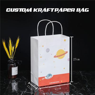 China Recyclable Customize Logo White Recycled Square Bottom Craft Fast Food Packaging Twisted Handle Kraft Take Out Paper Bags For Food for sale