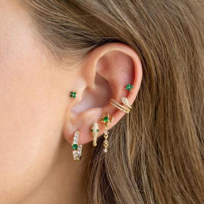 China Customization Ornaments New Green Zircon Earring Set 6pcs Fashion Women High Quality Brass Gold Plated Snake Flower Stud Earring Earring for sale