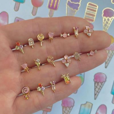 China Customization Ornaments New 18K Gold Stud Earrings Candy Lollipop Ice Cream Summer Fashion Soft Copper Gem Jewelry Cute Stud Earrings for Girls and Women for sale