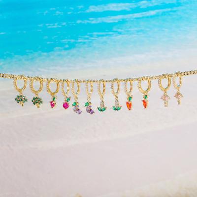 China Customization Ornaments Drop Vegetable Earrings Gold Garden Plant Series Zircon Zircon Women Jewelry Circle Earrings Copper Plated Brass Pendant for sale