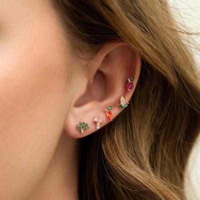 China Customization Ornaments Plant Oriental Garden Stud Earrings Ear Jewelry Women Gold Plated Cute Brass Creative Designer Zircon Earrings For Girls for sale