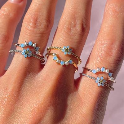 China Customization Ornaments Fashion Jewelry Women Ring Set Copper Zircon 18k Rose Gold Star Flower Hand Bear Love Little Girl Cute Adjustable Open Ring for sale