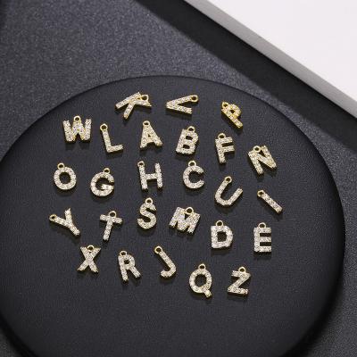 China Customization Ornaments Diy 26 Hot English Letter Charm Micro Zircon Pendant Real Gold Plated Earrings Necklace Alphabet Jewelry Accessories Pendant for sale