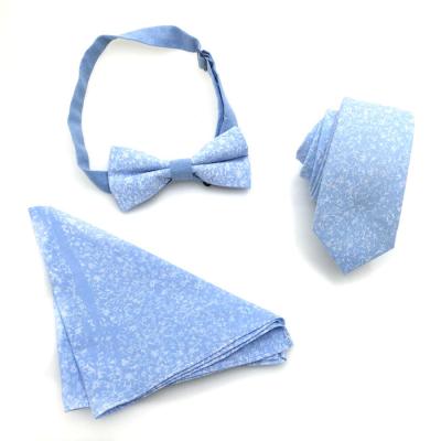 China Fashion Colorful Casual Floral Canvas Men's Cotton Tie Bow Tie Handkerchief Set for sale