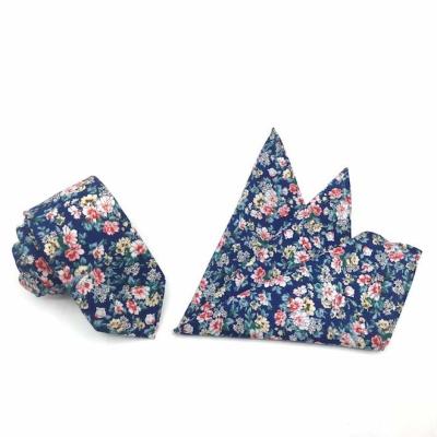 China Fashion Colorful Casual Floral Canvas Men's Cotton Tie Bow Tie Handkerchief Set for sale