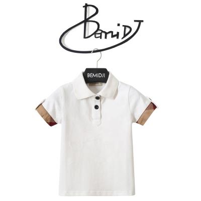 China Bemidji Boys Summer Breathable Shirt With Top Pure Color Lapel Children And Little Boy Pearl Polyester Cotton T-shirt for sale