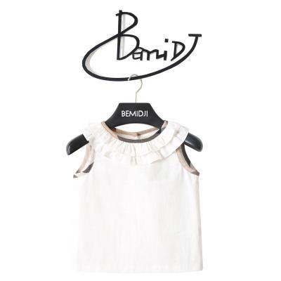 China New Summer Double Ruffle Collar Handsome Cotton Blouse Breathable Cotton Cool Girls T-shirt Breathable Soft Sleeveless Cool T-shirt for sale