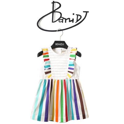 China Summer Children's Breathable Children's Dress Pleated Front Version Children's Fashion Dress Princess Girl's Rainbow Stripe Dress for sale