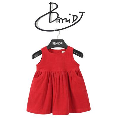 China Spring Autumn Breathable Girl Contracted Soft Dress Red Corduroy Happy And Sweet Princess Dress Sleeveless Sundress for sale