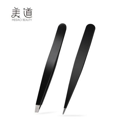 China Fast Shipping Volume Tweeezers 2pcs Black Tilted Sharp Eyebrow Lash Stainless Steel Tweezers for sale