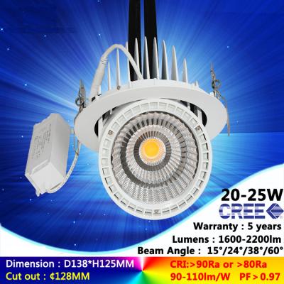 China 2700K to 6500K 20W 25W ac230v CREE recessed spotlight fixture ceiling light with 5 years warranty for sale