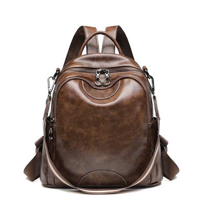 China Brown Waterproof High Quality Women Fashion Vintage Leather Convertible Backpack for sale