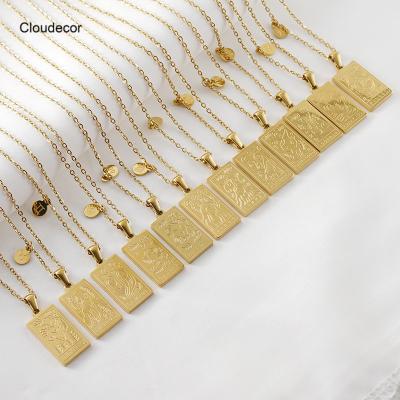 China Fashion Stainless Steel Durable 18K Gold Plated Geometric Pendant Necklace For Men Women Tarot Card Zodiac Sign Charm Custom Necklace for sale