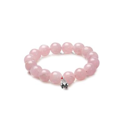 China Natural Women Lotus Natural Gemstone Bracelet, 12mm Rose Quartz Stretch Pink Bracelet, Silver Pendant from BDD Co. of the flower 925 for sale