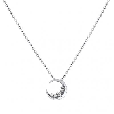 China Wholesale CLASSIC 14K Solid Gold Natural Diamond Necklace Moon Shaped Pendant Necklace Gold Chain For Women for sale