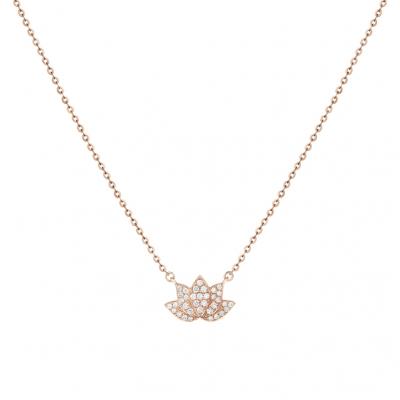 China Wholesale CLASSIC CLASSIC 14K Solid Gold Natural Diamond Necklace Lotus Flower Shaped Necklace Gold Pendant Chain For Women for sale