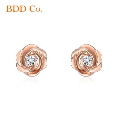 China New Trendy Fashion Design Jewelry 14K Gold Diamond Earrings Flower Shaped Jewelry Platinum Earrings Studs For Women for sale