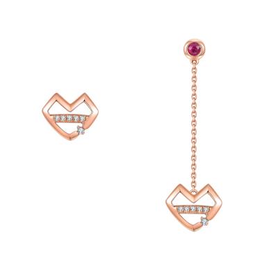 China CLASSIC Female Color Diamond Long Earrings Ruby Stick Earrings 14K 18K Rose Gold Earrings Lip Jewelry long for sale