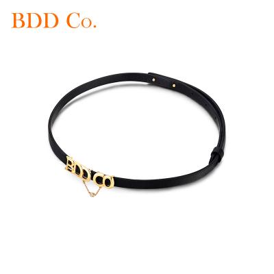 China Neo-Gothic Women PU Diamond Pendant Necklace Original Design Moissanite Letter Choker 18k Gold Real Lab Design Leather Adjustable Necklace for sale