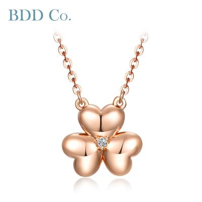 China CLASSIC Custom Made 18K Rose Gold Shamrock Pendant Dainty Lucky Heart Design With Real Diamond Necklace Adjustable Chain For Women for sale