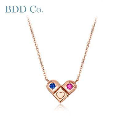 China 18K gold CLASSIC Diamond Ruby Sapphire Love Necklace heart shaped pendant for women Valentine's Day gifts for sale