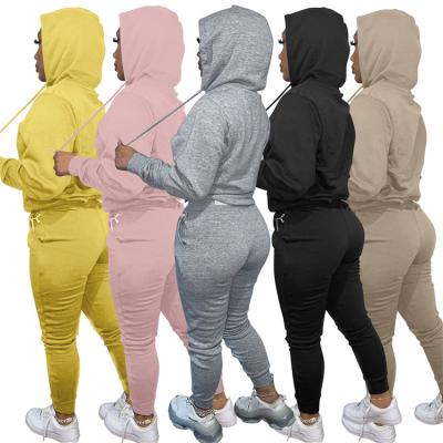 China Viable Fall Causal Single Pockets Shear Tracksuit Women Drawstring Sweat Suits Trotter Cropped Hoodies Sets for sale