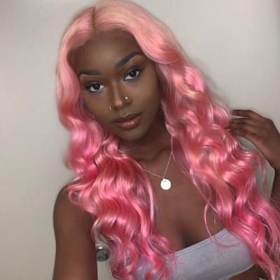 China Halloween Soft Shine Body Wave Pink Transparent Hair HD Lace Wig Pre-Plucked Brazilian Virgin Hair Lace Wig for sale