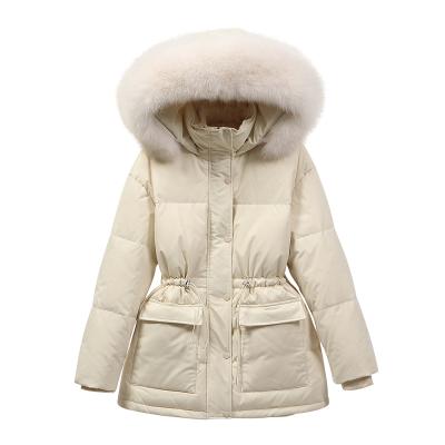 China Custom Made Winter Thick Warm Stripper Anti-Shrink Down Jackets Women's Pocket New Big Length Mid Down Jacket for sale