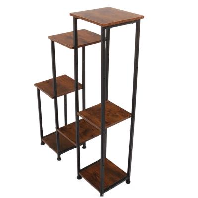 China 5 Tier Flower Pot Stand Living Room Balcony Patio Stable Indoor Outdoor Porch Entryway Small Wooden Plant Shelf Rack Charred for sale