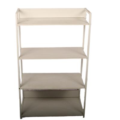 China Newest Vintage Cheap Sustainable Industrial White 4 Tier Retro Brown Metal And Wood Display Shelf Solid Wood Shelf Real Real for sale