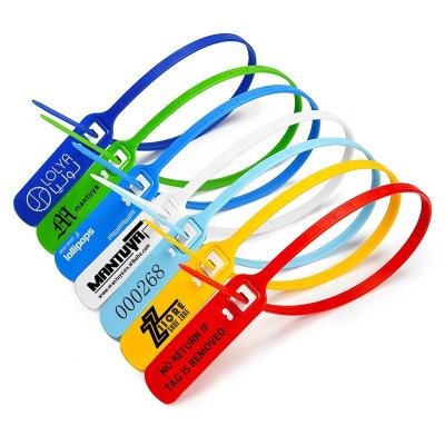 China Custom Plastic Recyled Security Tag Seals Brand Logo Garment Hang Label Tag Disposable Zip Ties For Clothing Logistics for sale