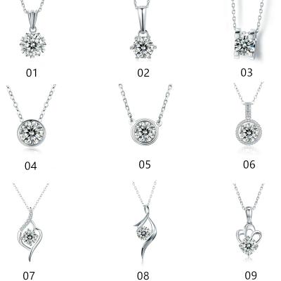 China Romantic Wholesale S925 Sterling Silver Setting Round Shiny Cut Moissanite Diamond Women Necklace Fashion Style Pendant for sale