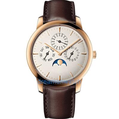 China OEM 316L Stainless Steel Automatic Multi Functional Moon Phase Luxury Leather Date Watch Water Resistant for sale